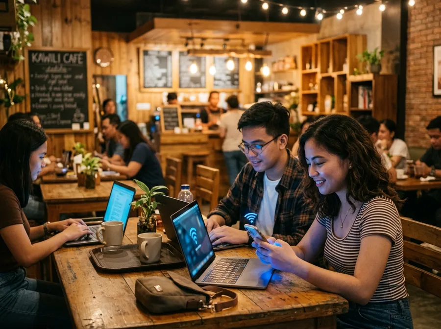 Cafe customers on paid WiFi